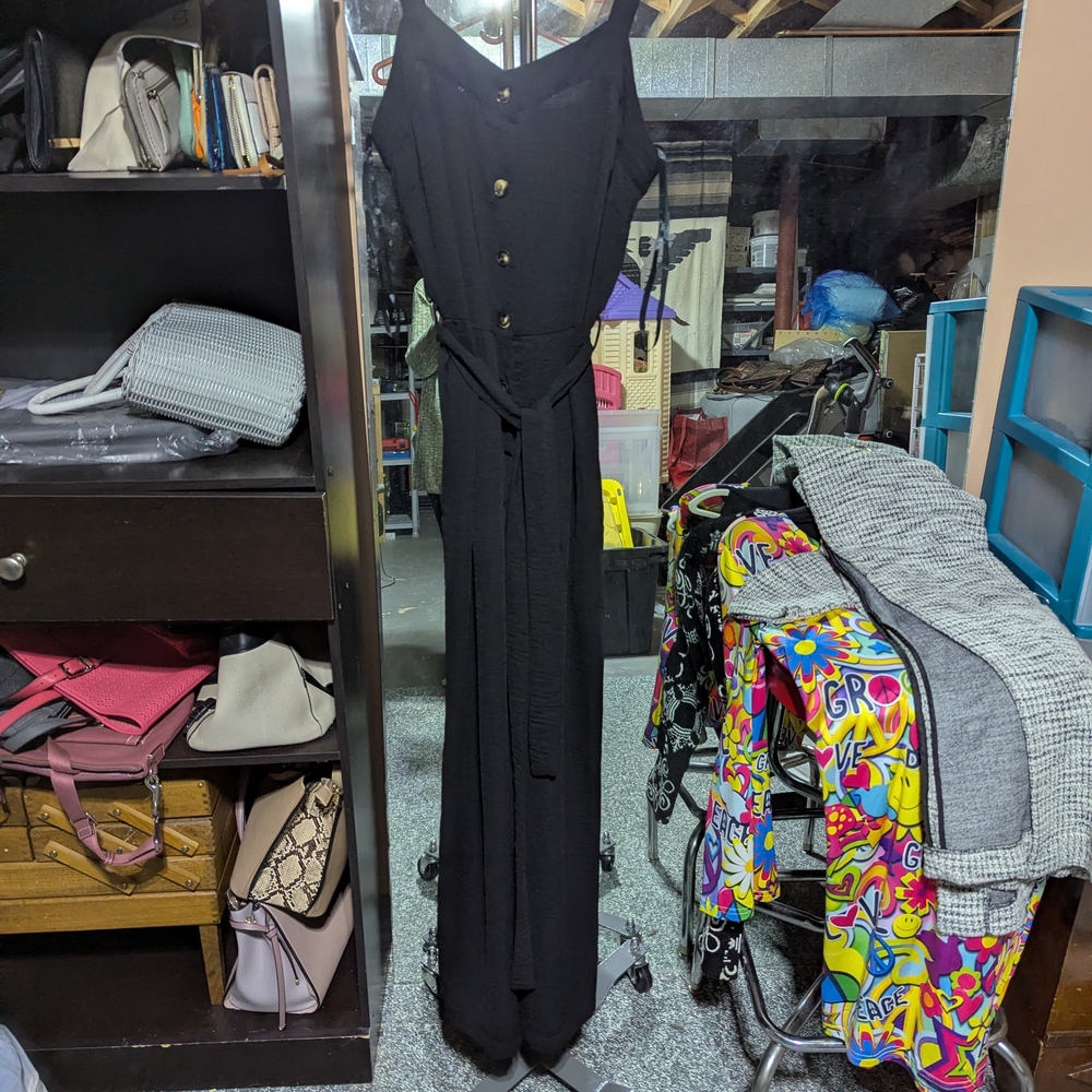 Monteau Black Button-Front Jumpsuit